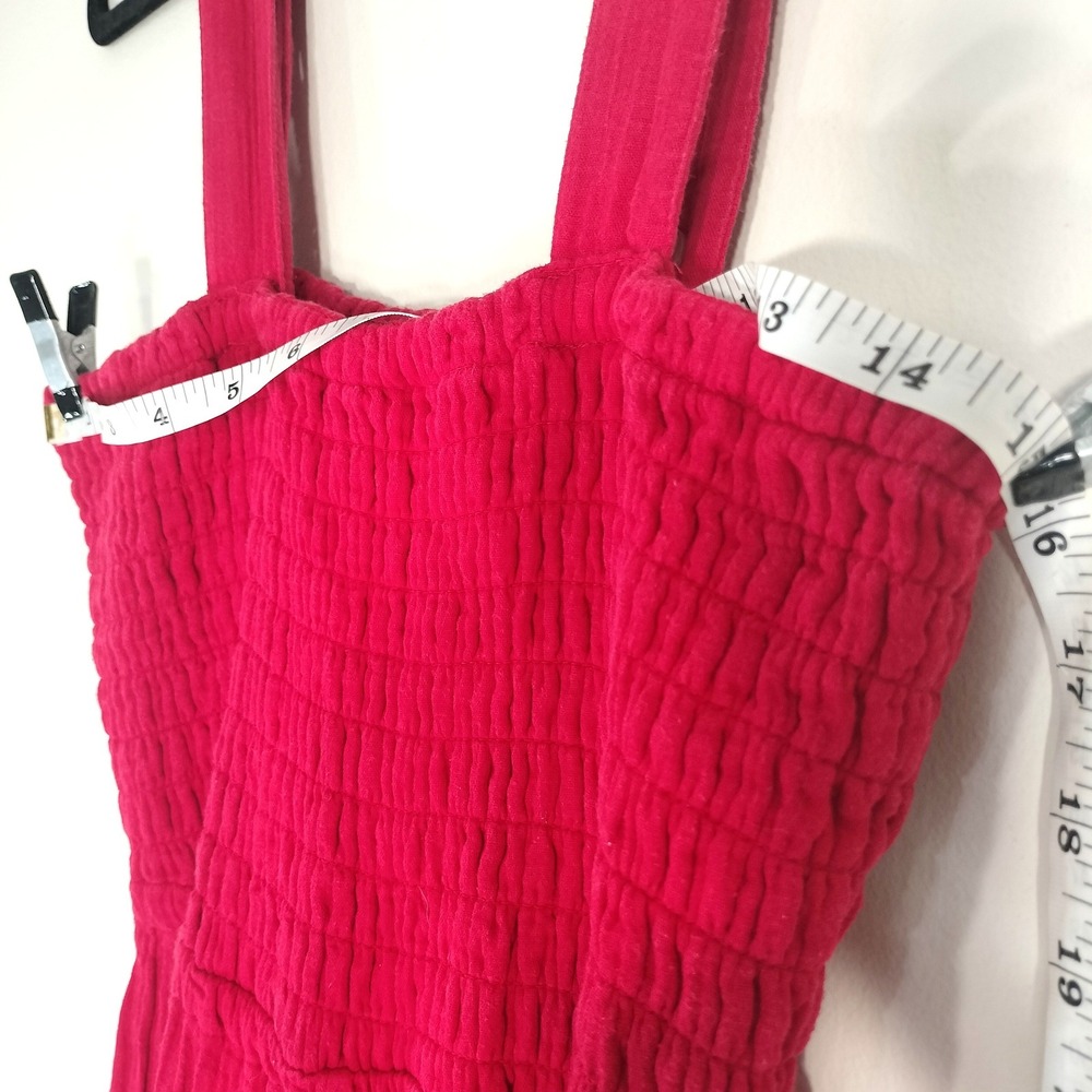 Quince Wild Cherry Jumpsuit; Organic Cotton Gauze Smocked Wide Leg - Picture 3 of 13